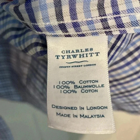 Charles Tyrwhitt men’s slim fit button down - shades of blue check - 15.5 - Picture 4 of 6